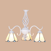White/Blue Tiffany Stained Glass Foyer Chandelier Light with Metal Chain - 3 Lights